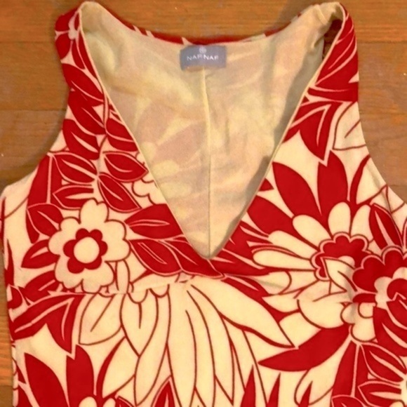 NAF NAF red and tan Tropical floral Body-con Midi Dress size small - Picture 6 of 7